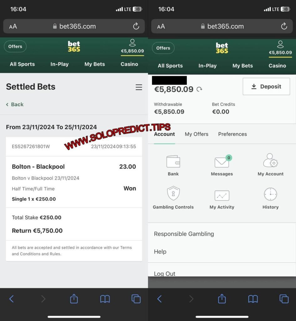 SOLOPREDICTION FIXED MATCH HTFT BET365