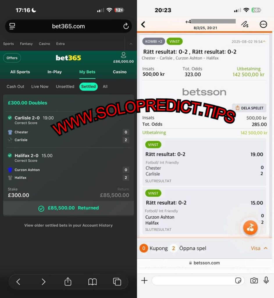 BETSSON CORRECT SCORE FIXED MATCHES