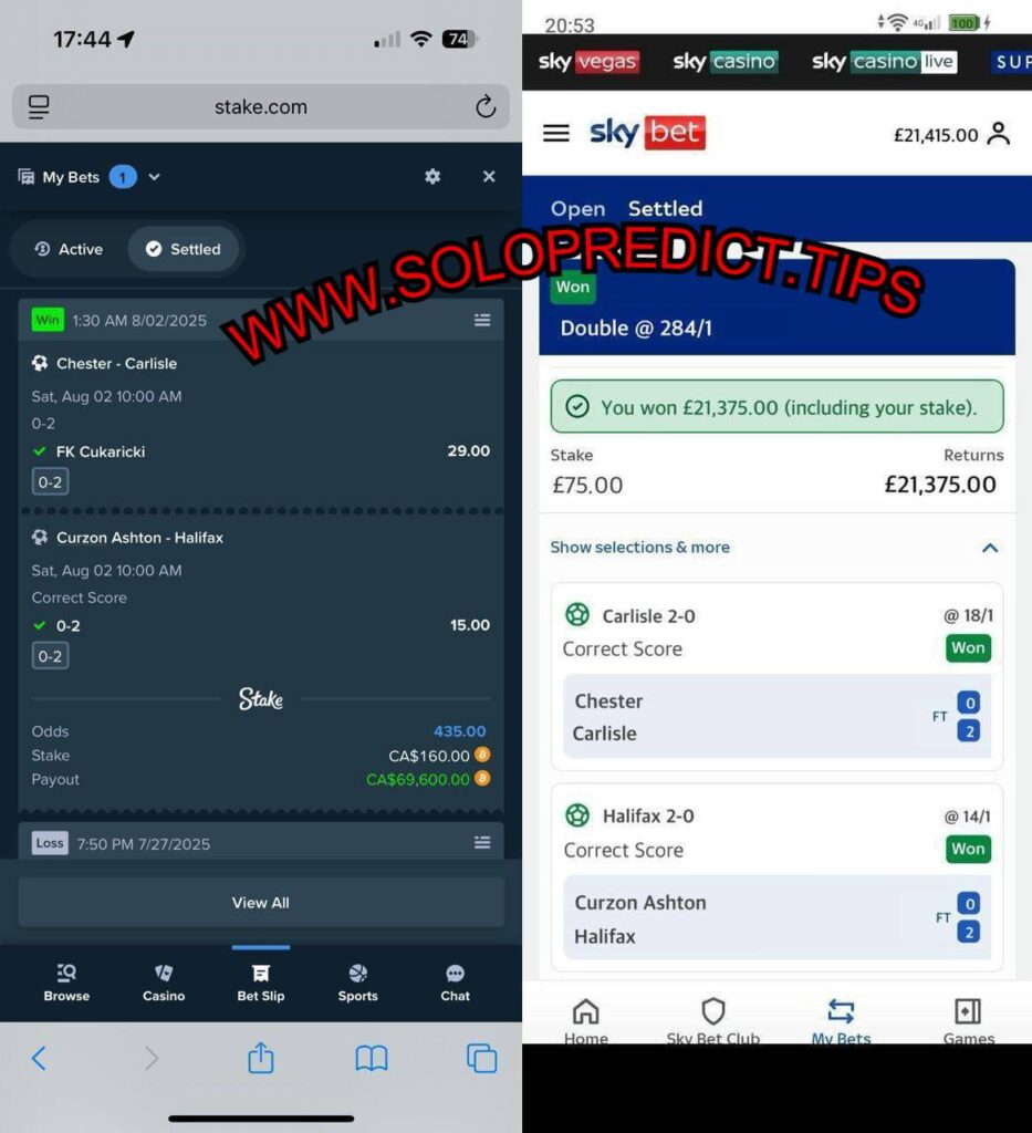 SKYBET CORRECT SCORE FIXED MATCH TIPS