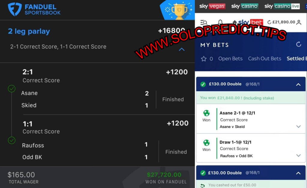 fanduel correct score fixed matches